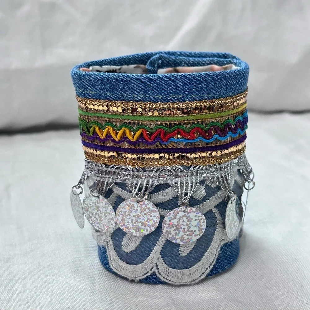 RUBYRUDI Cuff Bracelet Handcrafted OOAK Fabric Embellished Artisan Wearable Art